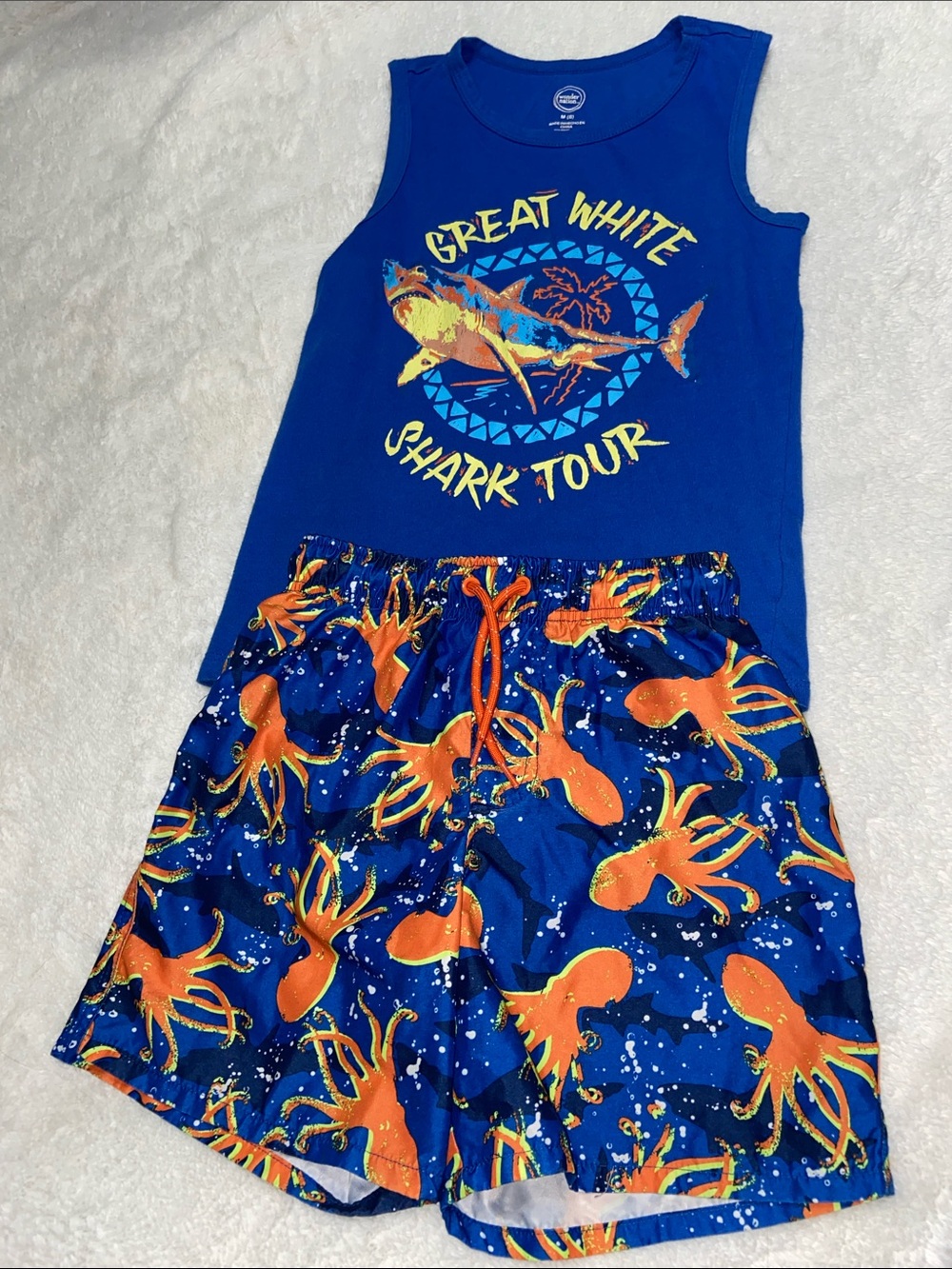 wonder nation Royal Blue Tank Top & Orange Octopus Swim Shorts Set